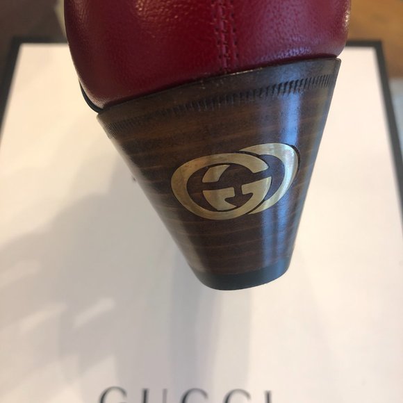 Gucci Ankle Boots in Burgundy with Hunter Green Trim NEW IN BOX WITH SHOE BAG - Picture 3 of 6
